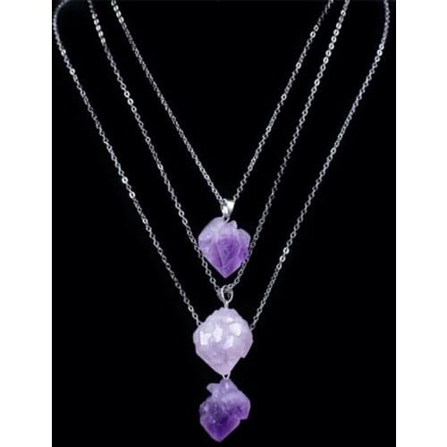 Natural Stone Purple Pendant Necklace Amethysts Crystal Brazil Druzy Irregular Shape Lavender Chakra Jewelry Necklace