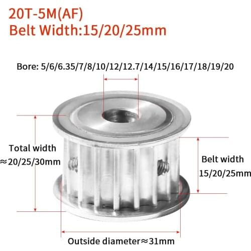 HTD 5M 20T Timing Pulley 20Teeth 5M-20T 16mm/21mm/26mm Width Toothed Belt Pulley 5-20mm Bore Gear Keywa Pulley for CNC Machine