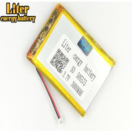 1.25MM 2pin connector 3.7 V 505575 3000mah Rechargeable lipo battery e-books GPS PDA Car recorder