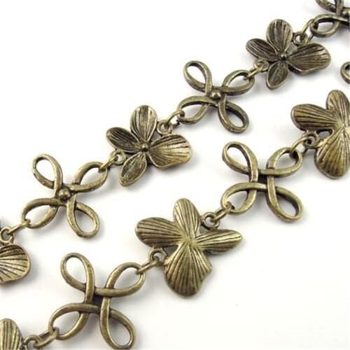 100CM Bohemia Long Bronze Alloy Butterfly Flower chain Bangle making sexy waist Bracelet Peas chain Shiny Pendant 24*3MM 30089