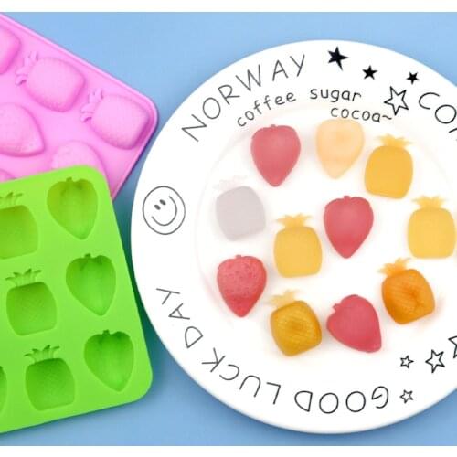 12 hole strawberry pineapple silicone chocolate mold Fruit cake mould Cute little Q jelly mold