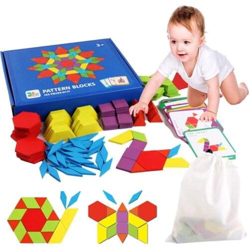 155 pcs 3d Wooden jigsaw puzzle Early childhood education Geometric Tangram wooden game toys for Children Montessori Learning