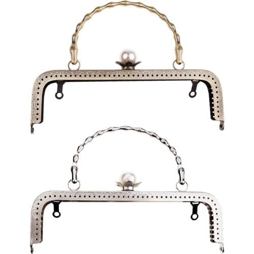 2 Pcs Metal Frame Pearl Purse Handle 7.84" Coin Bag Wallet DIY Purse Making