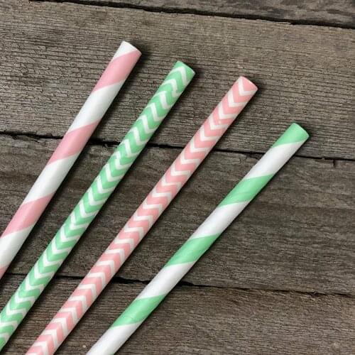 25/50/100 pcs Blush Pink and Mint Paper Straws Stripe Chevron Party Decoration Christmas Wedding Baby Shower Decorations