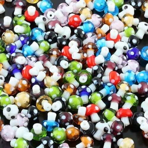 57pcs/lot Mixed 6-9colors Fashion Mushroom Shaped Murano Lampwork Glass Smooth Loose Beads Holes Beads Fit Jewelry Making
