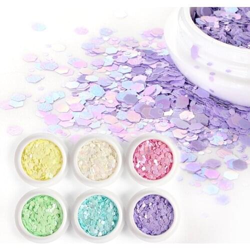 6Pcs 3D Mermaid Nail Chunky Glitter Flakes For Nail Art Decorations Mixed Mirror Hexagon Sparkly Candy Sequins Set Tips RK390090