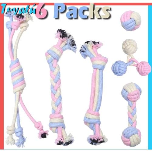 6packs Dog Toy for Small Large Dogs Interactive Toys Cotton Rope Soft Dog Chew Toys Ball Toothbrush French Bulldog Accessories