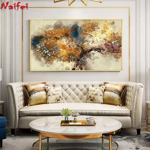 Brown Trees With Yellow Leaves Diamond Painting Full Diamond Embroidery Modern Wall Art Picture for Living Room Study Home Decor