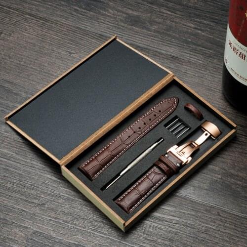 RIRIQIStrap - Double Button Bamboo Leather Strap, Butterfly Buckle, Watch Accessories, 12-24mm Gift Package