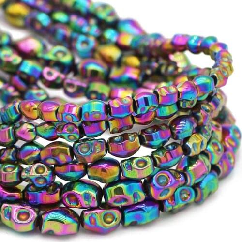 Natural Stone Multicoloured Skull Head Hematite Spacers Loose Beads For DIY Jewelry Making Bracelet Necklace 4/6/8MM Accessories