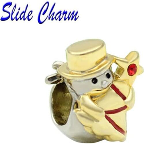 European DIY snowman holding a Christmas tree charm beads fit Pandora bracelet jewelry hand-made Christmas gifts