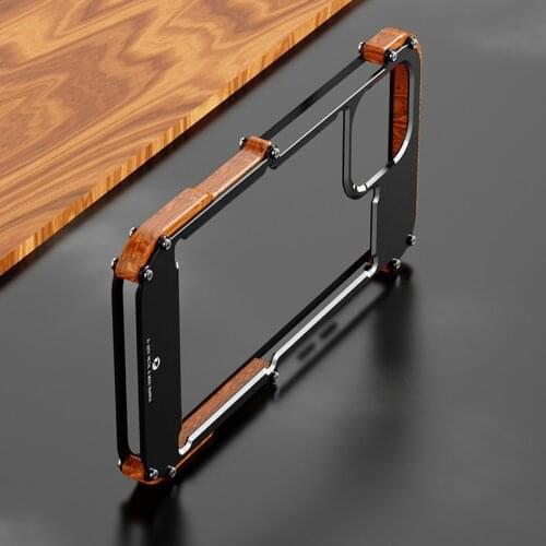 For iPhone 12 Pro Max 12 Mini 11 Pro S 2020 X 6 6s 7 8 Plus XR XS Case Aluminum Bumper Metal & Wood Shockproof Back Phone Case
