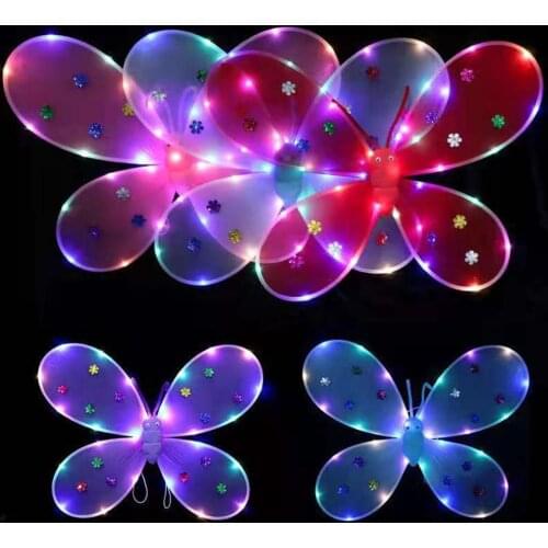 Kids Led Flashing Light Fairy Butterfly Wing Wand Headband Set Costume Kids Educational Toys for Children Gifts