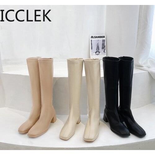 Womens Boots Winter Thick Heel Bottom Long Cotton High Heel Snow Zipper Knee-high Fashion Hot Classic Sexy Wild Botas Mujer