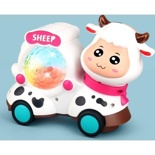 New Cartoon Double-sided Cattle And Sheep Toy Car Electric Universal Walking Baby Toys Luminous Musical Toys Birthday Gift 2021