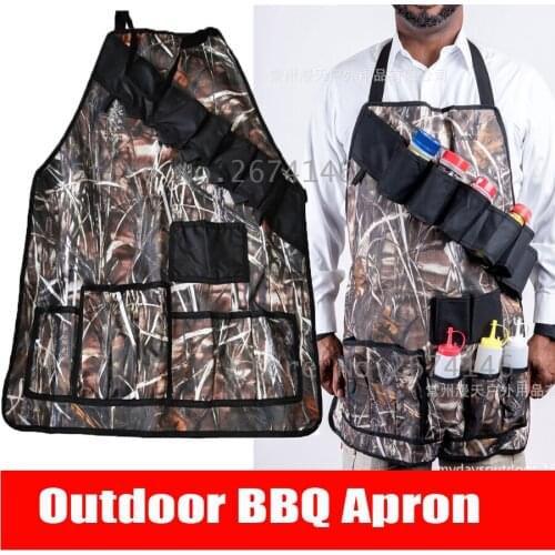 Camouflage Outdoor Barbecue Picnic Apron Multifunction Waterproof BBQ Grill Beer Condiment Holder multi-pockets Utensil Set
