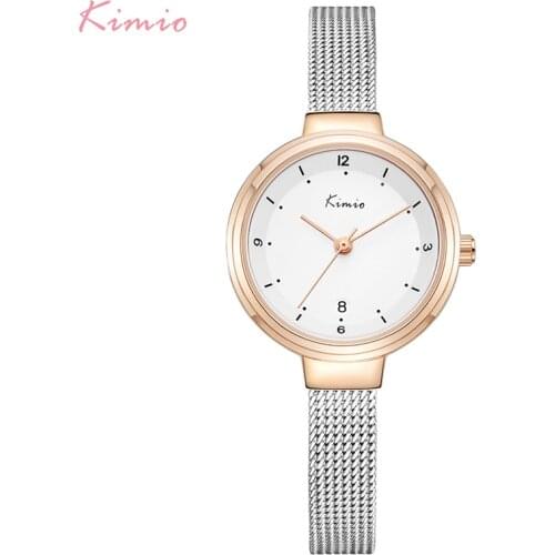 KIMIO Womens Stainless Steel Mesh Strap Dress Watches Woman Ladies Simple Bracelet Wrist Watch Clock Calendar Display With Box