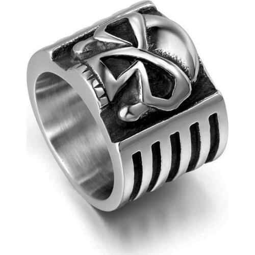 Vintage Stainless Steel Ghost Skull Ring Men Wide Punk Gothic Ring Male Heavy Metal Hip Hop Ring Jewelry