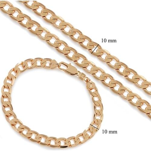 MxGxFam Necklace and Bracelet Jewelry set for Men Heavy Big Gold Color Length 60cm 19cm 10mm width with Environmental Copper