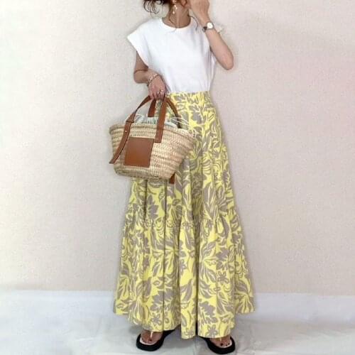 Two Piece Sets Doresuwe White T-shirt Floral Skirt Alphabet Switching Casual Ladies Fashion Round Neck A Line Skirt Pullover