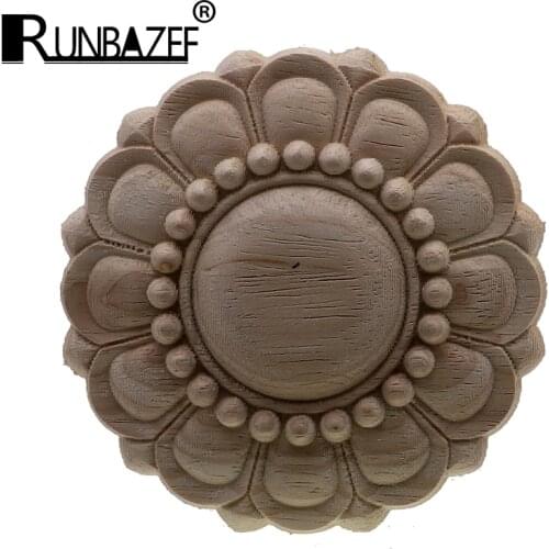Round European Style Vintage Unpainted Wood Carved Corner Onlay Applique Frame For Home Furniture Wall Cabinet Door Decor Crafts
