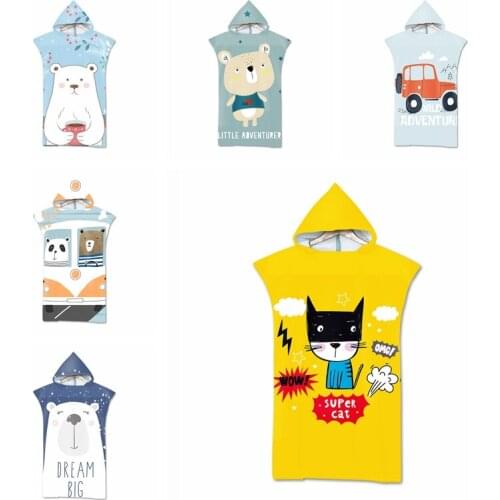 New Cartoon Printed Hooded Bath Towel Microfiber Man Woman Wearable Swim Beach Towel Bathrobe Beachwear