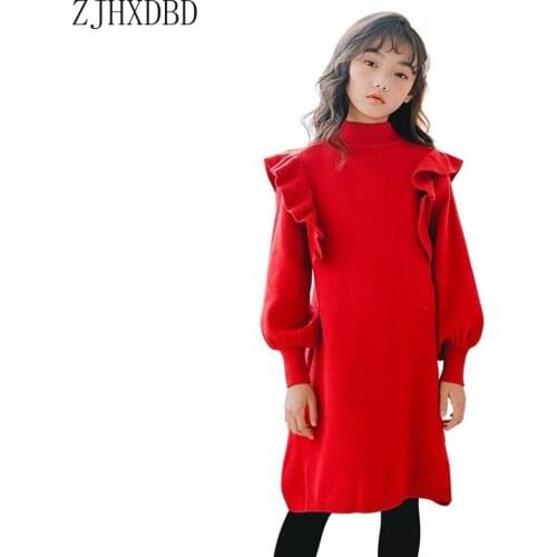 2020 Autumn Winter Girls Dress Lantern Sleeve Dresses for Girls Ruffles Straight Casual Children Dress Cotton New Kids Clothing