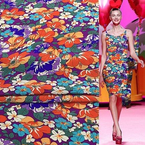 Colorful floral print cartoon design flower silk Crepe DE chine fabric,SCDC686