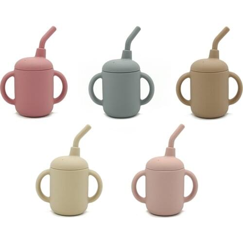 Baby Silicone Sippy Cup BPA Free Feeding Cups Toddlers Kids Learning Cups Soft Straws Food Grade Silicone Tableware 200ML