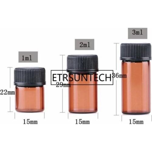 1ml 2ml 3ml Glass Bottle With Plastic Lid Insert Essential Oil Glass Vials Perfume Sample Test Bottle F1557