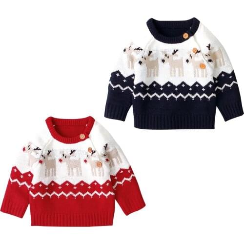 2020 New Winter Christmas 0-18M Newborn Baby Boy Girl Elk Pattern Long Sleeve Sweater Toddler Xmas Knitted Outfit Clothes
