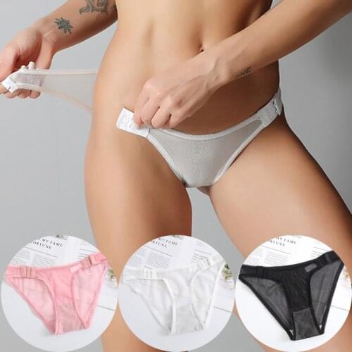 Women Sexy Adjustable Transparent Panties Lingerie Intimates Girl Lace Briefs Underwear Solid Color Comfort Mesh Soft Underpants