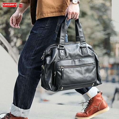 Large-capacity Business Travel Handbags Cowhide Mens Bags Shoulder Messenger Bag Leather Fashion Casual Tote Bag
