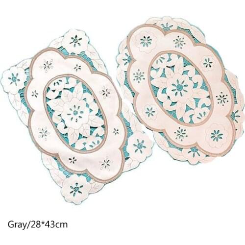 High-end gray Lace Embroidery table place mat pad Cloth tea napkin placemat cup mug wedding coaster Christmas dish doily kitchen