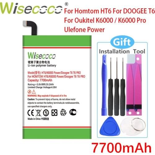 WISECOCO 7700mAh Battery For DOOGEE T6 T 6 PRO / HOMTOM HT6 / Oukitel K6000 / Ulefone Power Phone New Product +Tracking Number