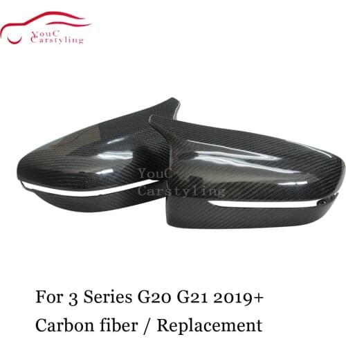 G20 Side Door Mirror Cover Mirror Caps Carbon Fiber Replacement for BMW 3 Series G20 G21 2019 + LHD Black Color