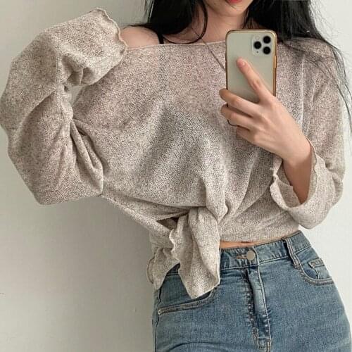 2021 Summer New Women Blouse O-Neck Split Ice Silk Sweater Sunscreen Blouse Women Pullover Loose Shirt Blusa Chic Loose 15598