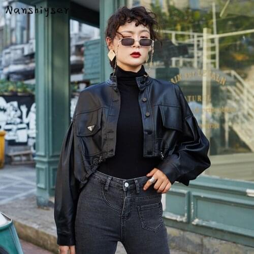 Autumn 2021 Loose Big Pocket Vintage Black Faux Washed PU Leather Jacket With Belt Plus Size Biker Leather Outwear Abrigo Mujer