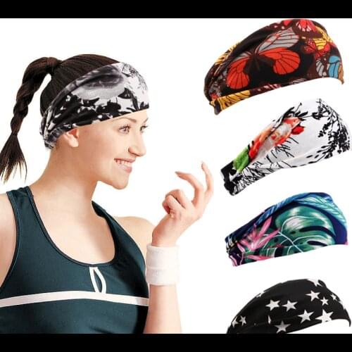 Original Floral Butterfly Print Women Sports Yoga Wide Headband Vintage Hairband Girls Headwear Leopard Scarf Hair Accessories