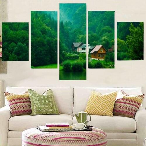 5 Panels Landscape Wall Art Canvas Paintings Mountain Cottage Modern Decor Poster For Bedroom Living Room Home Decor