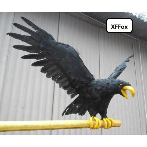 Big real life wings crow bird model foam&feather simulation black crow bird doll gift about 45x80cm xf0819