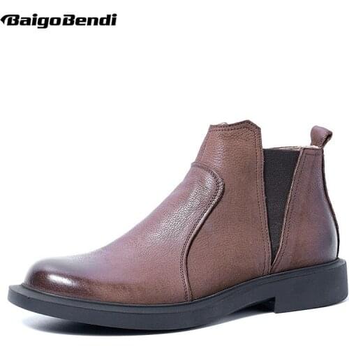 Hight End Elegant Men Boots Top Leather Ankle Boots Great Quality Zip Retro Boots Man Shoes Winter