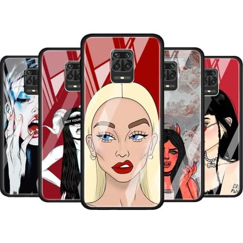 Sexy Devil Woman Cool for Xiaomi Redmi Note 10 Pro Max 10S 9T 9S 9 8T 8 7 Pro 5G Luxury Tempered Glass Phone Case Cover