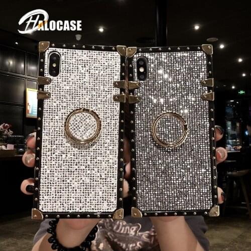 Luxury Square Rivet Metal Stand Case For iPhone 11Pro 7 8 Plus X XR XS MAX Phone Cases for Samsung Galaxy Note10 9 S9 S10 Plus