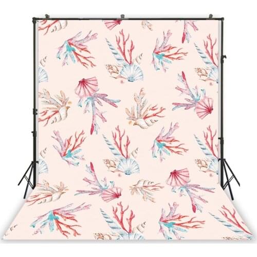 Watercolor Seamless Pattern Pink Coral Shells Backdrop Baby Newborn Portrait Background Photocall Photoshoot Filming Backdrops