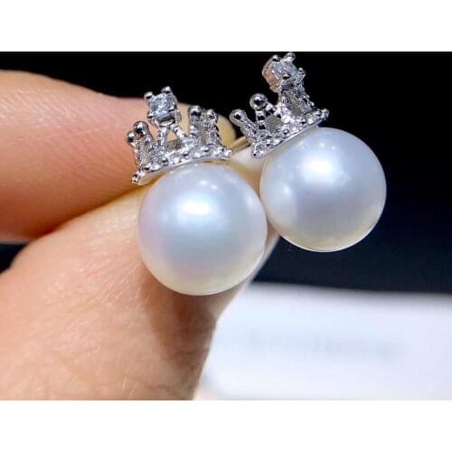 Crown Design 925 Sterling Silver Earrings Findings Mounts Jewelry Parts Fittings for Pearls Coral Jade Agate Beads Stones