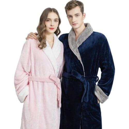 Couple Man Robe Woman Bathrobe Autumn Winter Soft Lengthened Thickened Flannel Robes Coral Velvet Lady Ropade Mu Nightgown