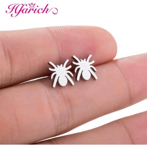 Hfarich Punk Spider Earrings Black Halloween Unique Animal Stud Earrings for Women Men European Vintage Fashion Jewelry Gifts
