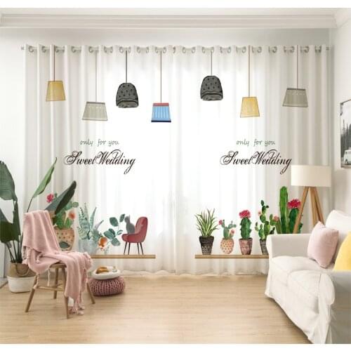 Custom 2pcs Modern Pastoral American Curtains for Living Room Bedroom Curtains Green Plants Printed Window Curtains Home Decor