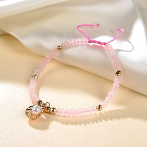 Exquisite Bracelet for Women Pink Rose Powder Crystal Quartzs Natural Stone Agates Bracelets Tassel Bangle Jewelry 18cm B415